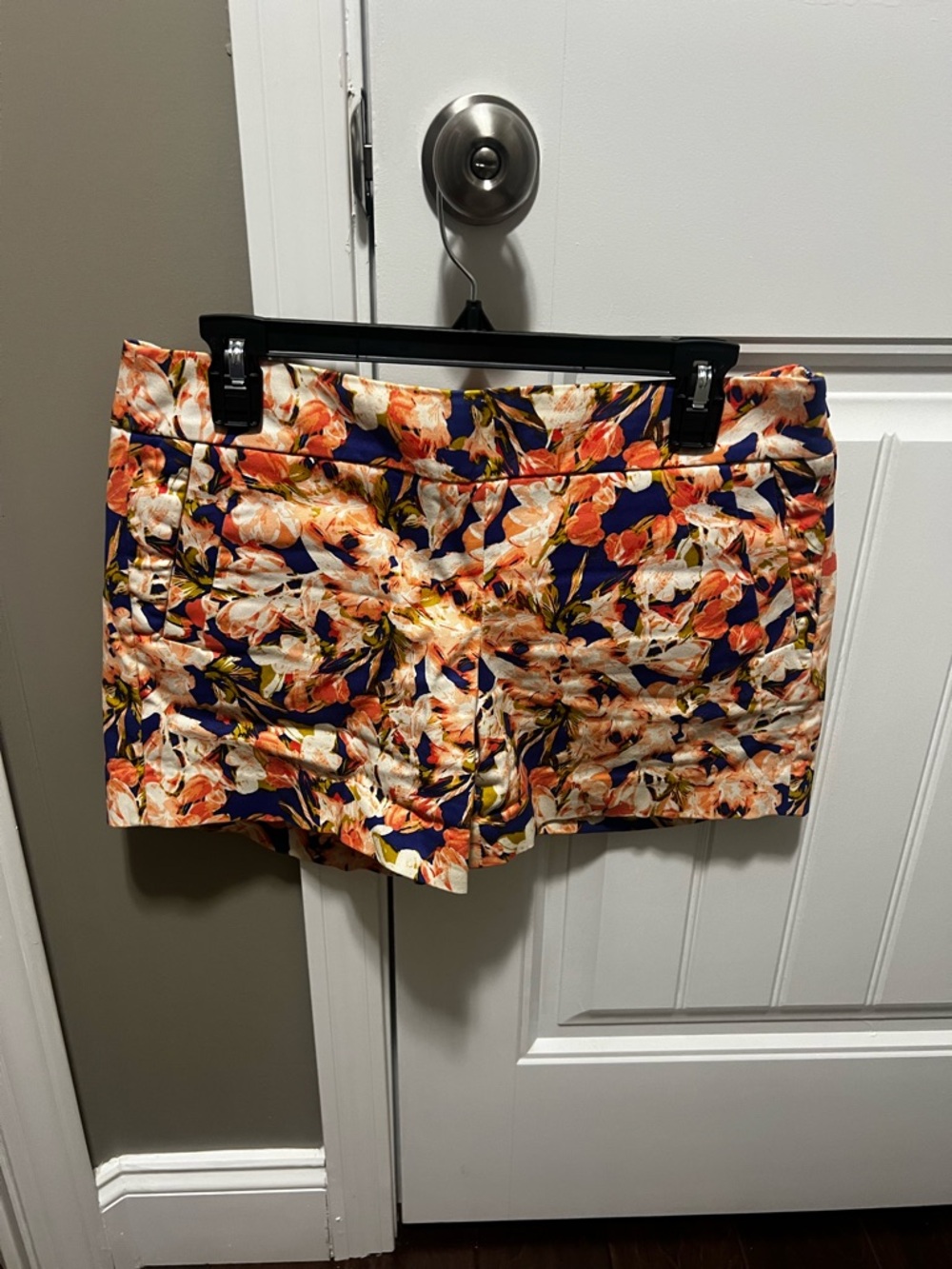 J. Crew Floral Cotton Blend Shorts - Navy, Coral & Cream